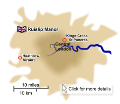 Manor Englanti perustuu Ruislip Manor - helppo päästä St Pancrasin Eurostar-terminaali, ja sekä Heathrow'n ja Gatwickin lentokentille.